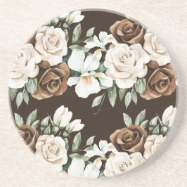 Porta-copos Chocolate Brown Cream Flowers
