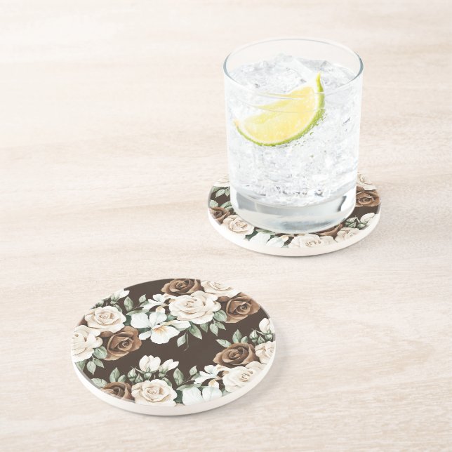 Porta-copos Chocolate Brown Cream Flowers (Lateral)