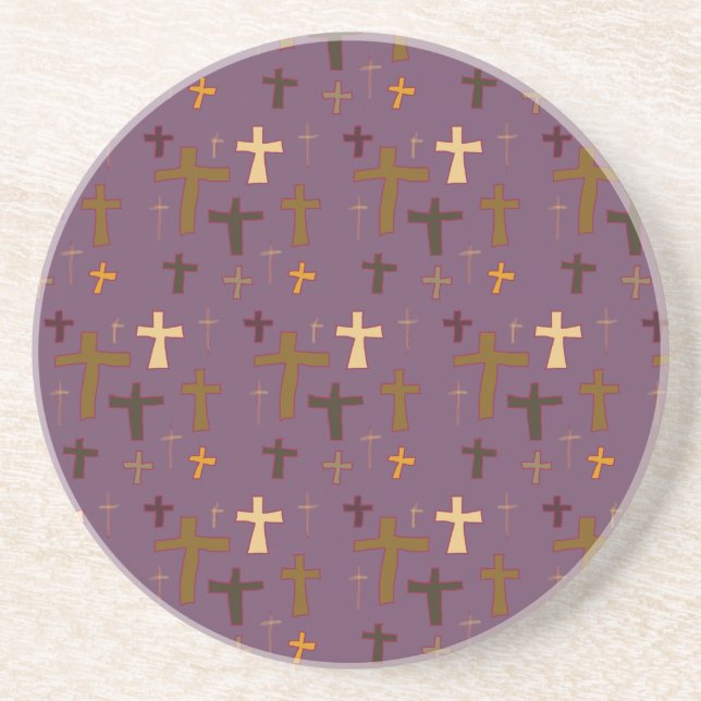 Porta-copos Christian Crosses on Plum Round Coaster (Frente)