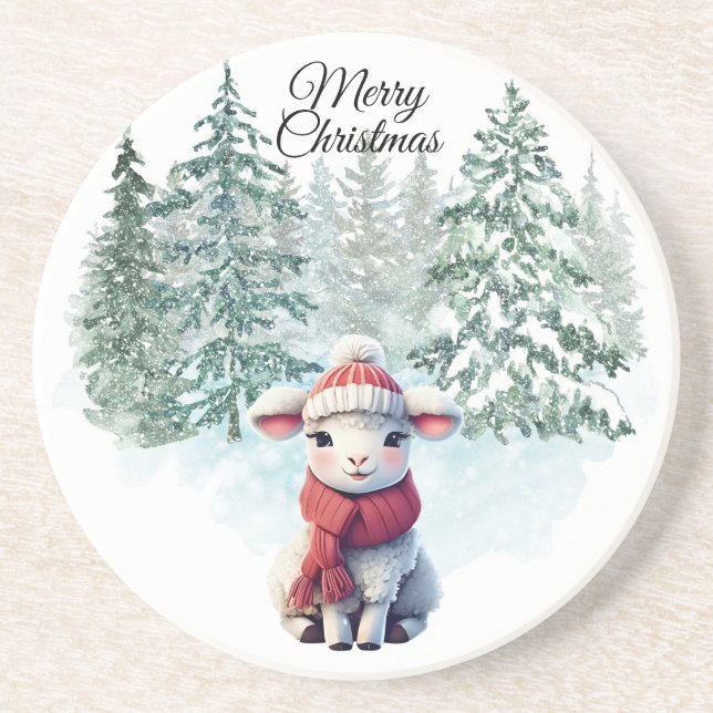 Porta-copos Christmas Lamb Sandstone Coaster (Frente)