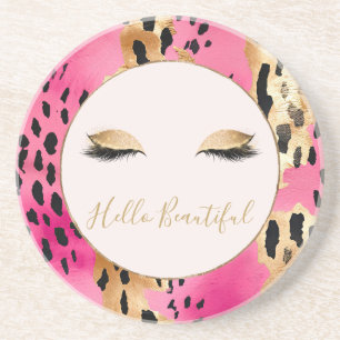 Porta-copos Cílios de Menina Rosa Glamour Dourado Brilho Leopa