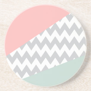 Porta-copos Cinza Chevron Mint e Coral