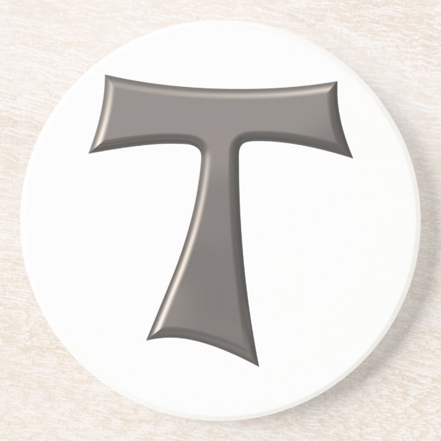 Porta-copos Cinza de aço - Franciscan Tau Cross (Frente)