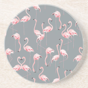 Porta-copos Cinza Flamingo: Padrão Vintage Invisível.