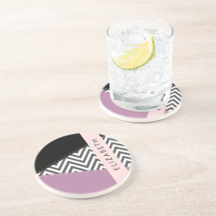 Porta-copos Cinza Zigzag, Cinza Chevron, Purple, Seu Nome