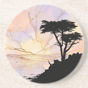 Porta-copos Cipreste Solitário Pebble Beach Amanhecer Tinta Ál