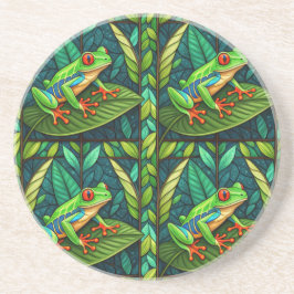 Porta-copos Circular coaster set with vibrant red-eyed tree 