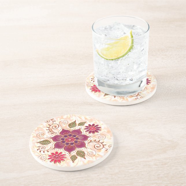 Porta-copos Círculo De Filigrana Com Flores (Lateral)