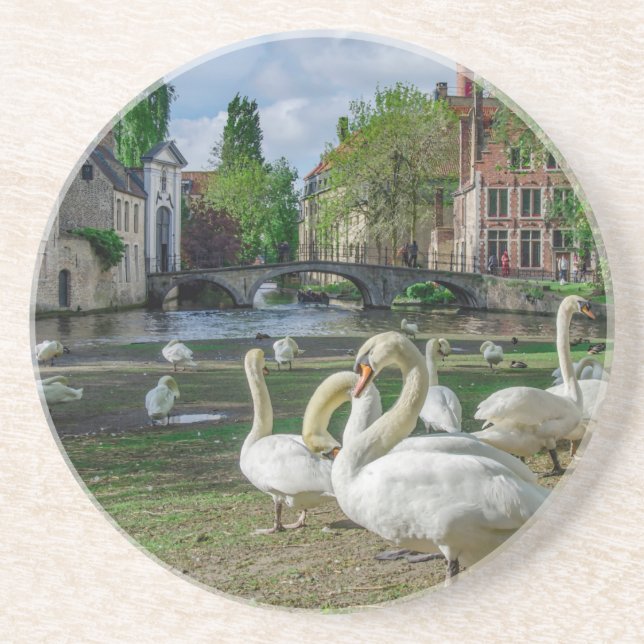 Porta-copos Cisnes brancas no centro de Bruges (Frente)