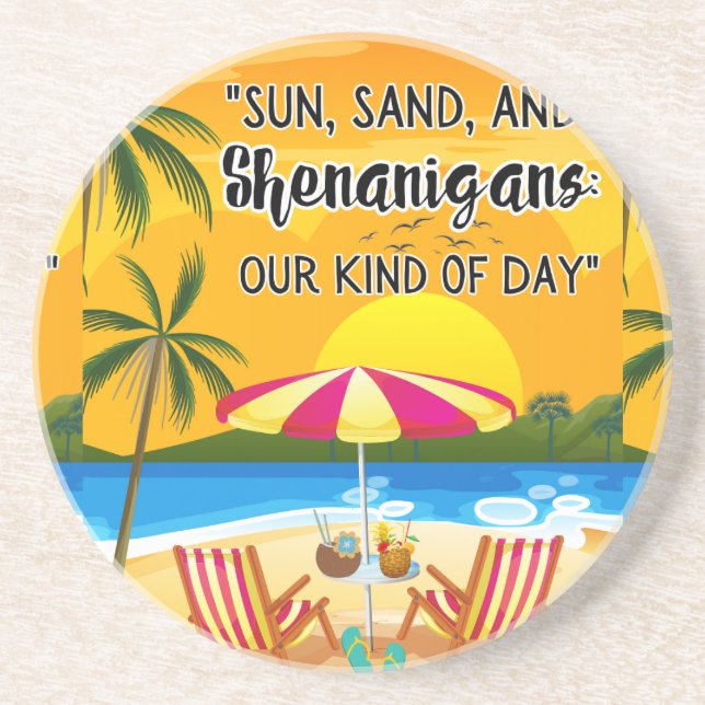 Porta-copos citação do pôr do sol na praia (Frente)