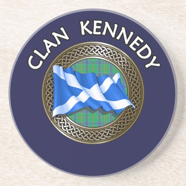 Porta-copos Clan Kennedy Tartan Knot & Flag (Frente)