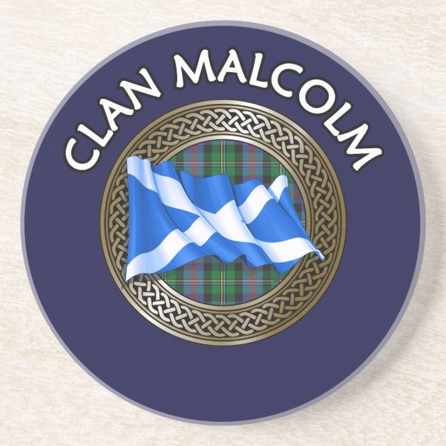 Porta-copos Clan Malcolm Tartan Knot & Flag (Frente)