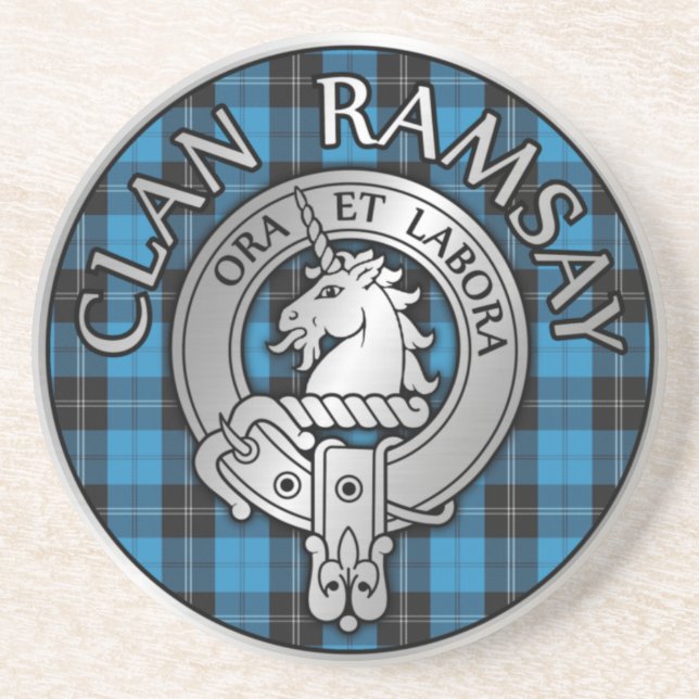 Porta-copos Clan Ramsay Crest & Hunting Tartan Knot (Frente)