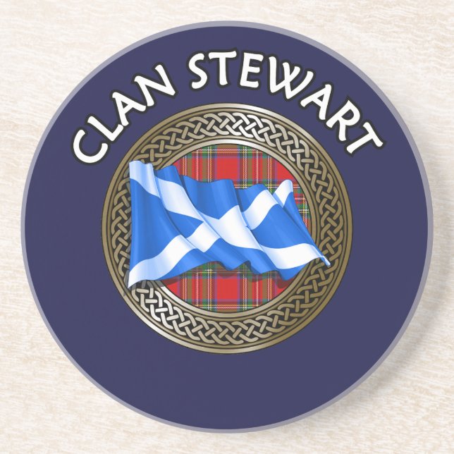 Porta-copos Clan Stewart Tartan Knot & Flag (Frente)