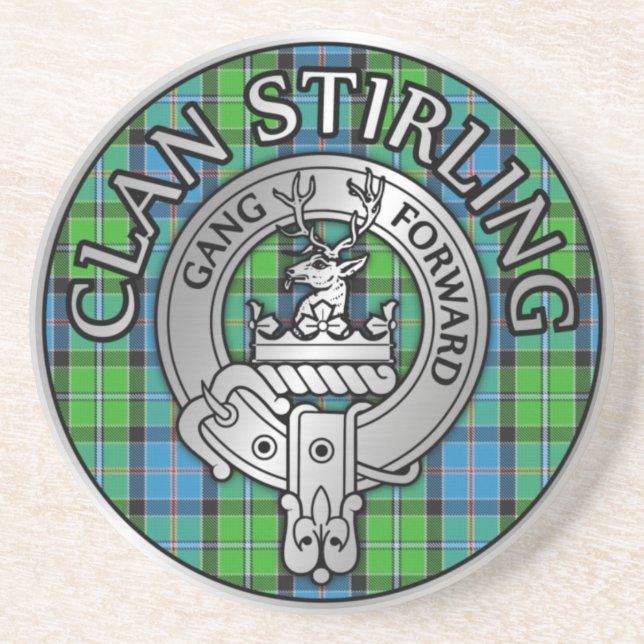 Porta-copos Clan Stirling Crest & Tartan Knot (Frente)