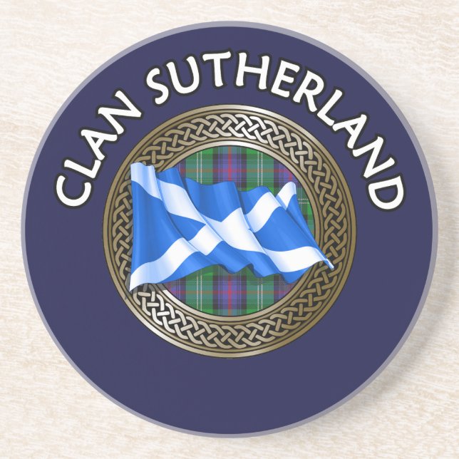 Porta-copos Clan Sutherland Tartan Knot & Flag (Frente)