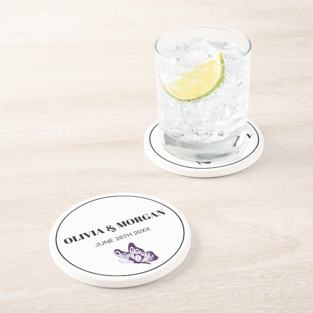 Porta-copos Classic Elegant Script Wedding Rehearsal Sandstone (Lateral)