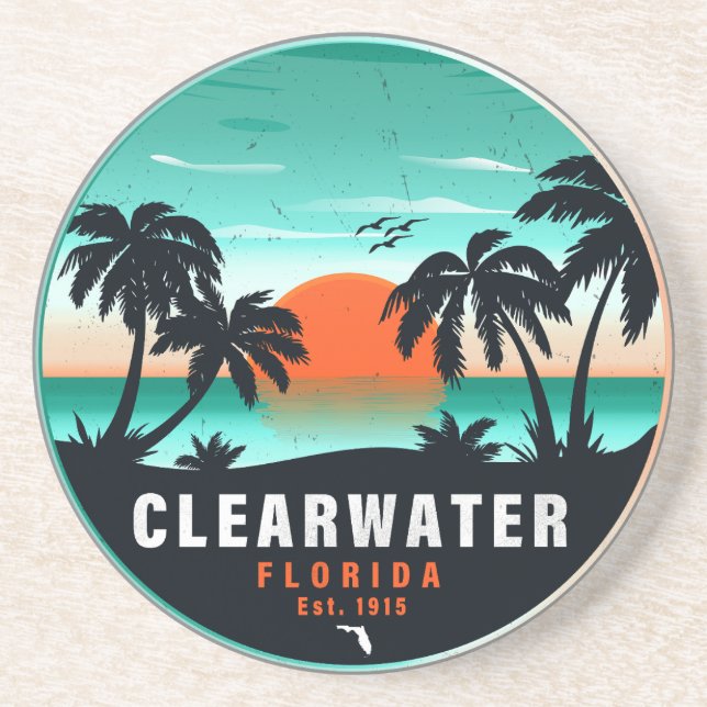 Porta-copos Clearwater Florida Beach Retro Sunset Souvenirs (Frente)