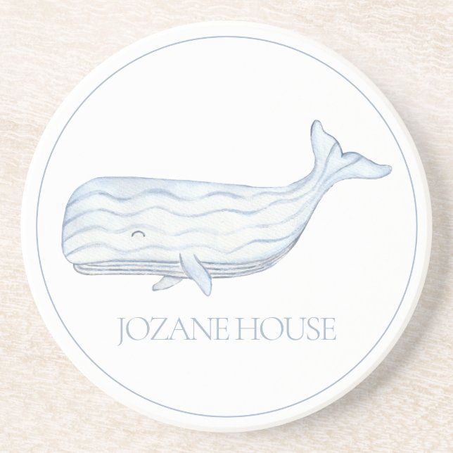 Porta-copos Coaster Watercolor Blue Whale Personalizado (Frente)