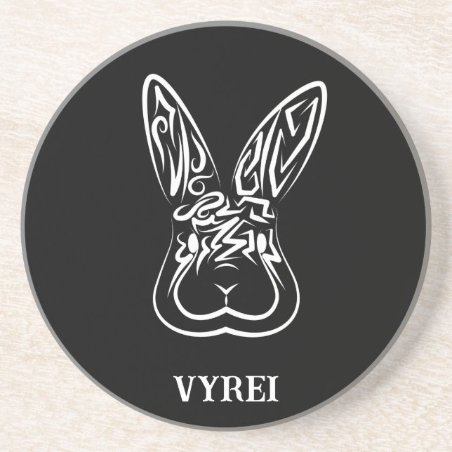Porta-copos Coelho Tribal Negro e Branco (Frente)