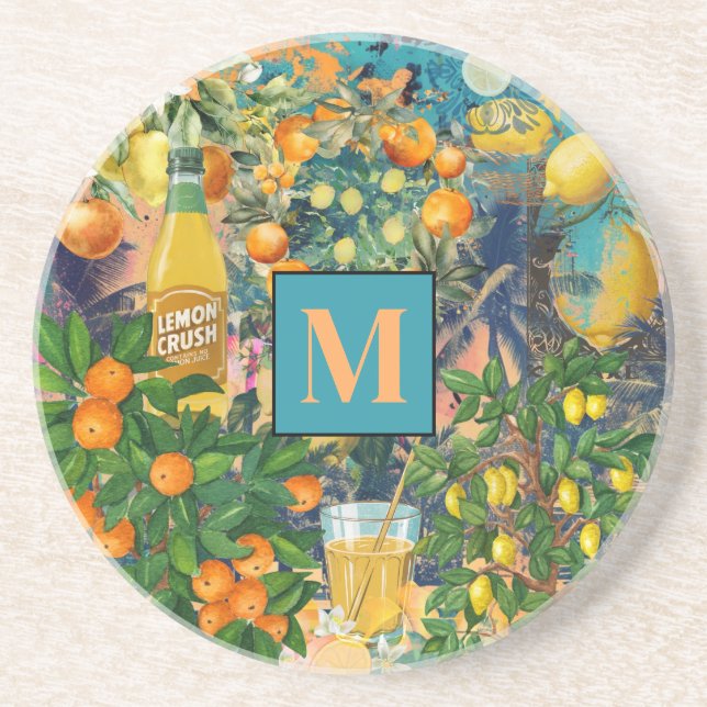 Porta-copos Colagem cítrica siciliana de turquesa azul-chic (Frente)