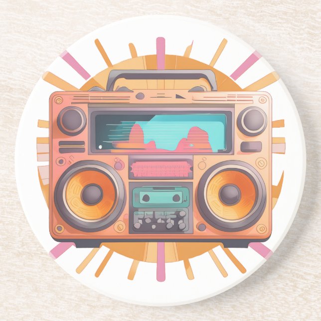 Porta-copos Coloful retro caixa 80s com uma explosão de sol no (Frente)