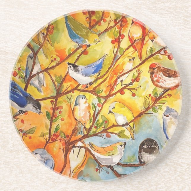 Porta copos Colorida de Pedra de Aves (Frente)