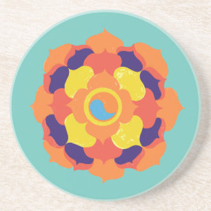 Porta-copos Colorida Lotus Flower Yin & Yang Mandala