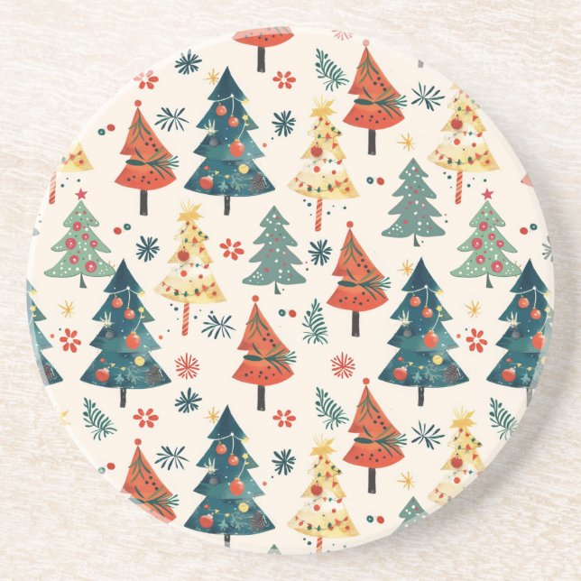 Porta-copos Colourful Christmas Pine Trees Seamless Pattern (Frente)