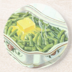 Porta-copos Comida Antiga, Caçarola de Feijão Verde com Mantei