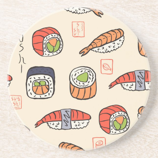 Porta-copos Comida sushi, design de padrão uniforme. (Frente)
