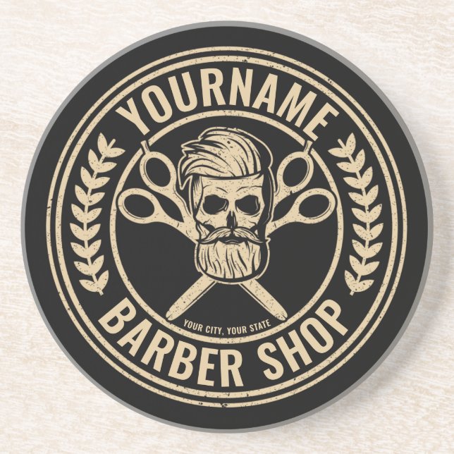 Porta-copos Compro de Barber Personalizado Skull Rockabilly Sa (Frente)