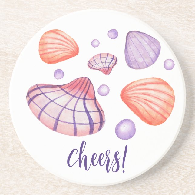 Porta-copos Conjuntos de Pedras Redondas com Conchas Marinhas  (Frente)