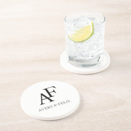 Porta-copos Convidado Elegante Branco e Preto do Monograma de