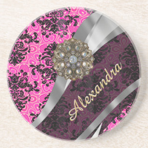 Porta-copos Cor damasco rosa-rosado bonito personalizado
