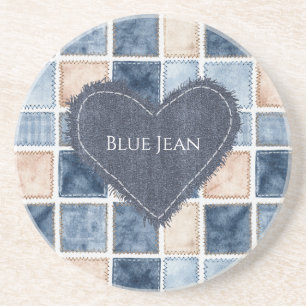 Porta-copos Coração de Jeans Azul Creme Falso