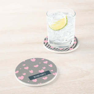 Porta-copos Corações e listras rosa personalizados