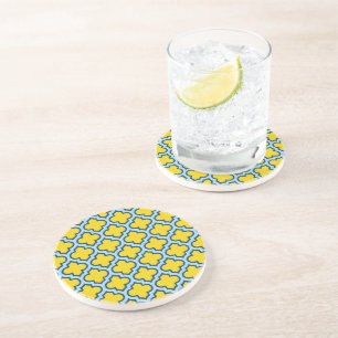 Porta-copos Corante amarelo e azul-bebê, latido, quatrefoil