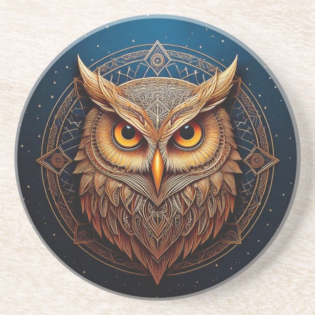 Porta-copos Coruja Geométrica ouro (Frente)