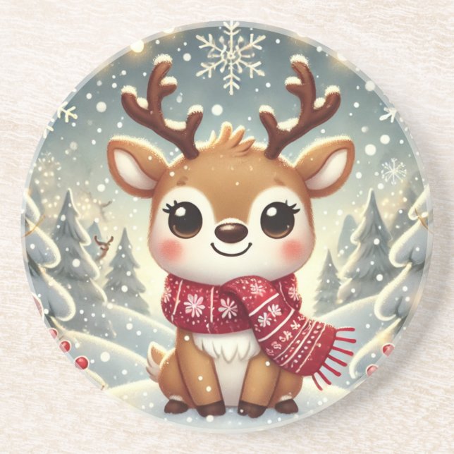 Porta-copos Cozy Christmas Reindeer in a Winter Wonderland (Frente)