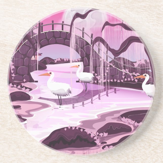 Porta-copos Crane Birds no Jardim Coreano (Frente)