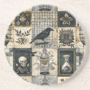 Porta-copos Crânio Floral Gótico e Padrão Raven