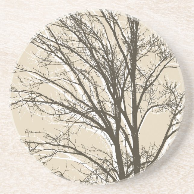 Porta-copos Cream Beige Brown White Tree Branches (Frente)