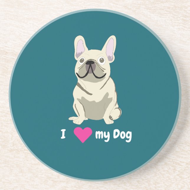 Porta-copos Cream French Bulldog, I Love my Dog (Frente)