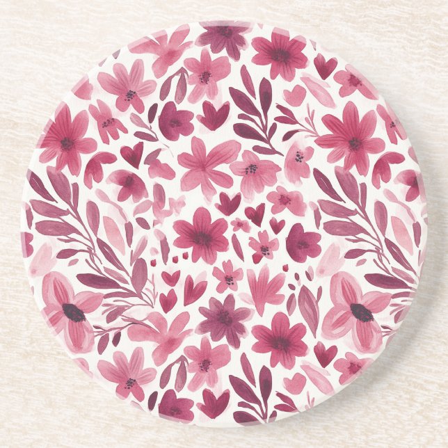 Porta-copos Creme Flores Rosas Vermelhas Corações   (Frente)