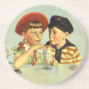 Porta-copos Crianças Antigas, Menino e Menina Compartilhando u