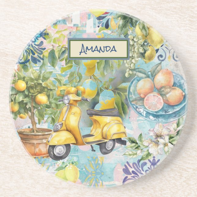 Porta-copos Crocodilo de colagem de citrinos sicilianos de cor (Frente)