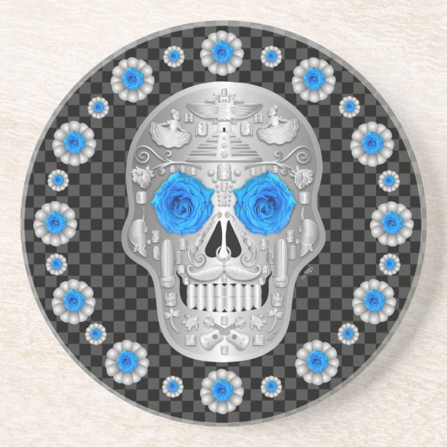 Porta-copos Cromo Calavera (Rosa Azul) (Frente)