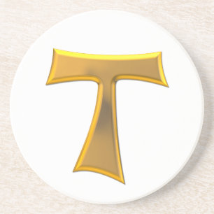 Porta-copos Cruz de tau Franciscan do olhar 3-D dourado