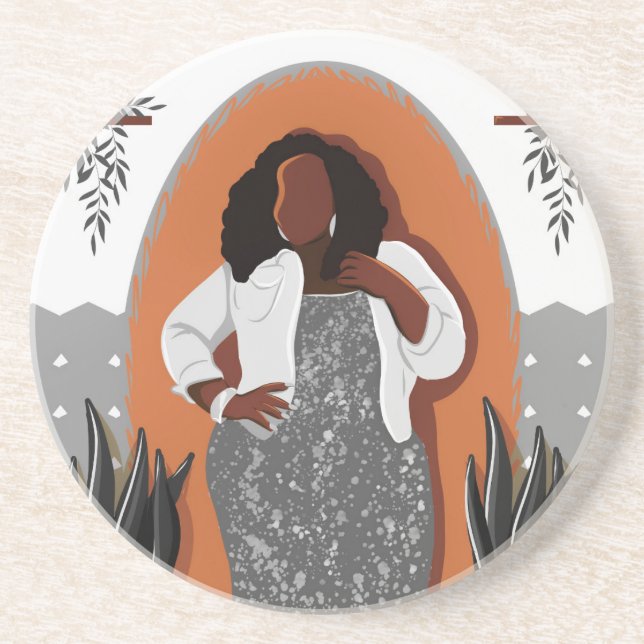 Porta-copos Curva, Mulher Negra, Plantas Domésticas, Laranja e (Frente)